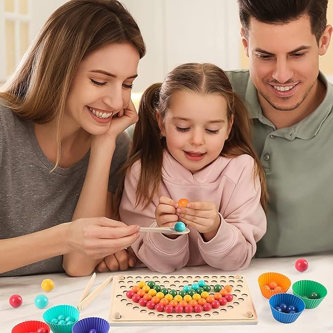 Toddler Wooden Learning Montessori Toys for 4 Year Old – Wooden peg Board Bead Game Baby Rainbow Stacking Matching Counting Color Sorting Games for fine Motor Math Skills Boys and Girls