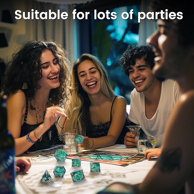 OriCraft Green Magic Dice DND Dice Set Dungeons and Dragons Polyhedral Role Playing Gaming Dices Green Underwater World D20 Dices Magical World Ocean Dice Halloween Sharp Corners