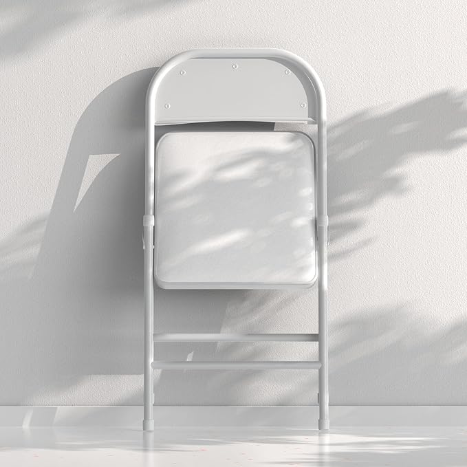 Nazhura 4 Pack Folding Chairs with Padded Cushion and Back, Khaki Metal Chairs with Comfortable Cushion and Durable Steel Frame for Home and Office, for Indoor and Outdoor Events (White, 4 Pack)