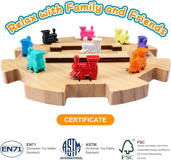 Mexican Train Dominoes Accessories Set - 1 Pine Wooden Mexican Train Hub with Felted Bottom, 9 Colorful Metal Mexican Train Markers, 2 * 50-Sheet Mexican Train Score Pads