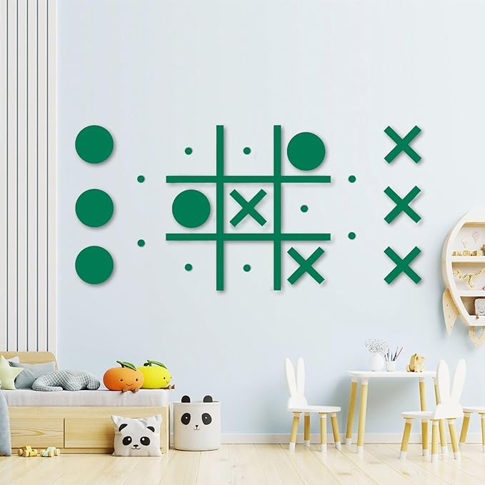 Magnetic Tic Tac Toe Wall-Mount Game,Game Room Decor,Playroom Decor,Hallway Decor, Modern Wall Decals for Kids Room,Classroom&Offices,Best Gift for Family, Friends (Green)
