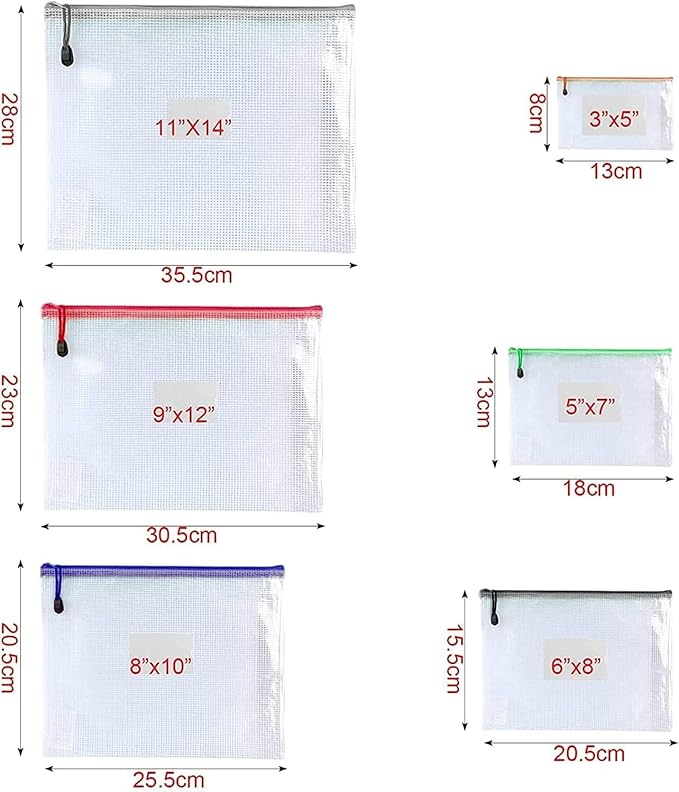 Oaimyy-8"x10"-18 Pcs-Plastic Mesh Zipper Pouch Document Folders Bag Zip File Bags for Office Supplies,Home,Travel Storages,Puzzle Board Games Storage-(Multicolor)