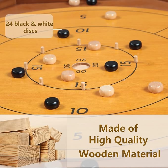 Crokinole and Checkers, 27-Inch Classic Crokinole Board Game with 22" Playing Surface, Canadian Heritage Tabletop Game for Two Players, Dexterity Krokinole Games Great for Families and Friends