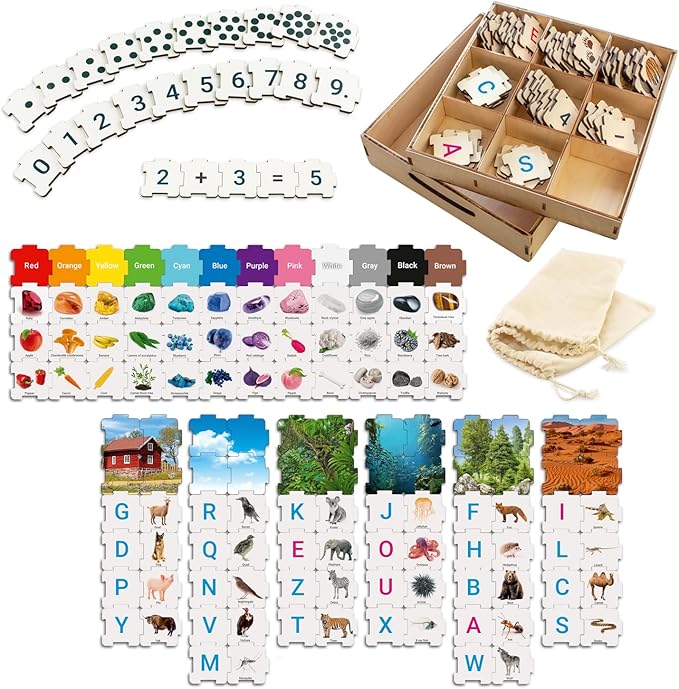 Ulanik Horizon ABC Puzzle Matching Game Toddler Montessori Toys for 3 Year Old + Preschool Wooden Board Games for Kids 4-8 Learning & Education Toys โ 223 pcs