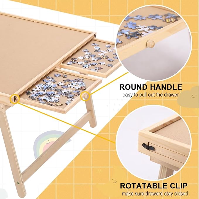Puzzle Board 2000 Pieces, 41.3"x 29.5" Jigsaw Puzzle Table with 4 Drawers and Cover,Portable Board GameTable with Folding Legs for Adults and Teens