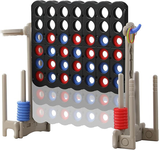 UNICOO® Jumbo 4 in a Row Game | Adjustable Height (2.5-3.5 FT) 4-to-Score Giant Yard Game Set for Kids & Adults w/Build-in Mini Games, Golf Clubs | Indoor/ Outdoor Games for Party & Family Fun
