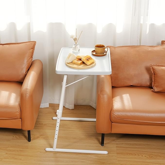 Allpop Max TV Tray Table, Large TV Dinner Tray for Eating, Adjustable Tray Stand on Couch & Bed, Folding Laptop Table with 6 Heights & 3 Tilt Angles, White