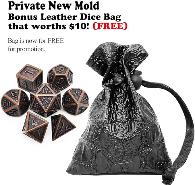 Haxtec Antique Copper Metal DND Dice Set 7 Die Polyhedral D&D Dice for TTRPG Dungeons and Dragons Gift