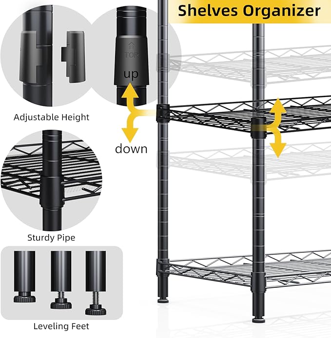 3 Tier Shelves Storage, Wire Shelf Unit, Standing Adjustable Metal Shelves Organizer, Storage Racks for Restaurant Garage Pantry Kitchen Garage(Small,15.7 '' x 11.8" x 31.5 ")…