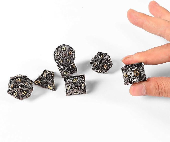 AncientDeer DND Dice Set 7 Pieces D&D Pure Copper Hollow Polyhedral DND Dice W/Gift Box & Dice Bag for DND RPG Explorers Savage World and Table DND Dungeons and Dragons Role Playing