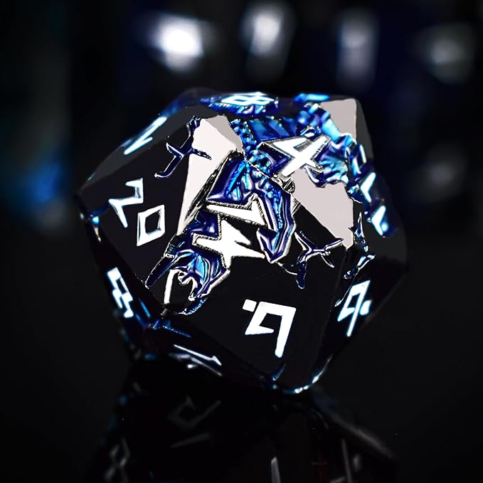 Rule Dice D&D Dice 7 Die Metal DND Dice Set, Weighted Metallic Dungeons and Dragons Dice Set, Large Polyhedral D and D Dice Sets, Cool MTG RPG Dice DND with Gifts Case for Role Playing (Black White)