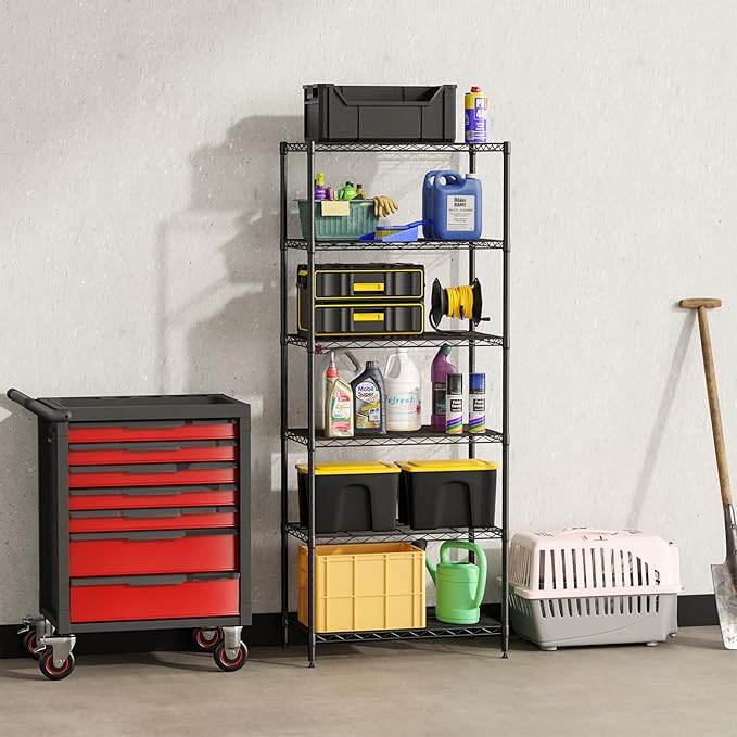 FDW 6-Shelf Adjustable,Storage Shelves Wire Shelving Shelving Unit Metal Shelves Storage Shelf,13" D x 23" W x 59" H,Black