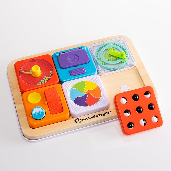 Fat Brain Toys PlayTab Essentials, Modular Sensory Activity Board for Babies and Toddlers Ages 12 Months+
