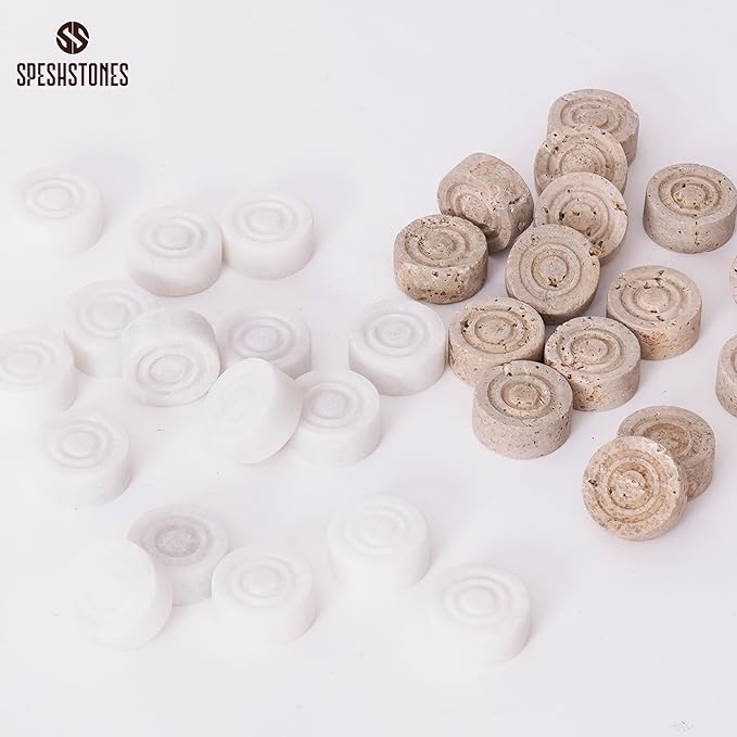 Marble Checkers 1.25 Inch White and Travertine Stone Pieces for Classic Checker Board Games, Tabletop Strategy Set for Adults & Family, Travel and Outdoor Play