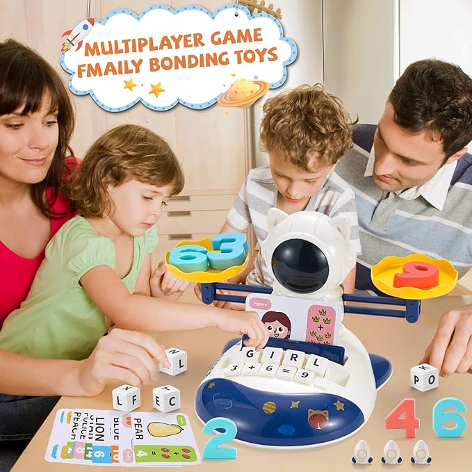3 in 1 Math Game Toys for Kids 3-7, Preschool Alphabet Learning Toys with Spelling, Counting & Reading, Flash Cards Gifts for Boys & Girls