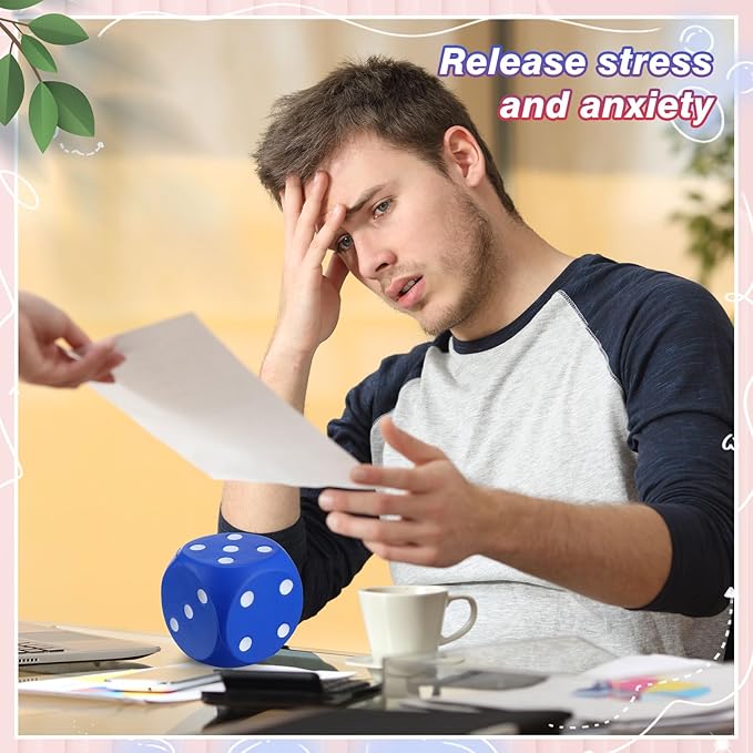 6 Pcs 4" Large Foam Dice Giant Cube with 6 Sided Number Dots Jumbo Soft Slow Big PU Foam Stress Ball for Party Game Math Learning Props Stress Relief Gifts(Red, Blue)