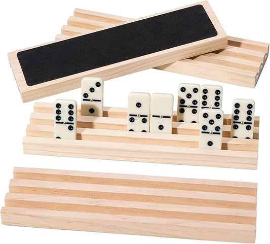 Set of 4 Wooden Domino Trays Holders, Domino Racks for Mexican Train Dominoes and Other Classic Games, Mexican Train Accessories