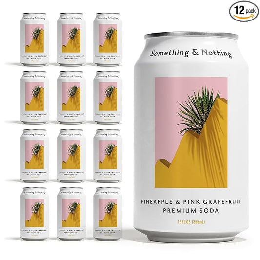 Something & Nothing Pineapple & Pink Grapefruit Flavoured Sparkling Water | Lightly Carbonated, Full Flavoured with Grape & Lemon Juice | Vegan & Low Calorie Soda | 12 Fl Oz Cans (Pack of 12)