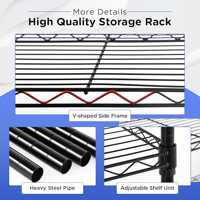 FDW 3-Shelf Adjustable,Storage Shelves Wire Shelving Shelving Unit Metal Shelves Storage Shelf,13" D x 23" W x 30" H,Black