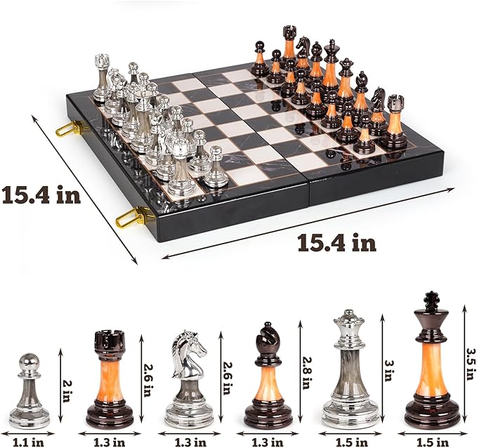 15" Large Chess Set for Adults Kids with Weighted Acrylic Chess Pieces 3.5" King & Portable Folding Marbling Wooden Chess Board Travel Chess Sets Family Board Game Gift – Elegant Classic Chess Game
