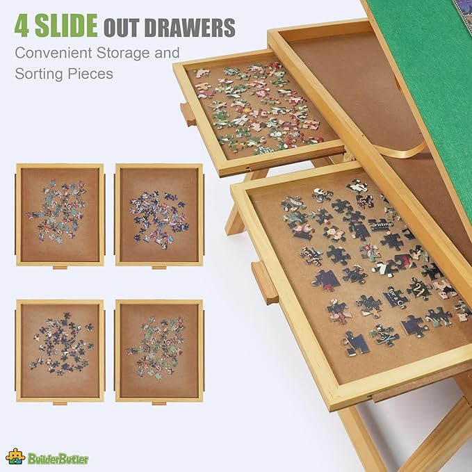 1500 Pieces Puzzle Table with Legs,34.25" x 25.2" Wooden Jigsaw Puzzle Board with 4 Drawers & Cover,3-Tilting Angles