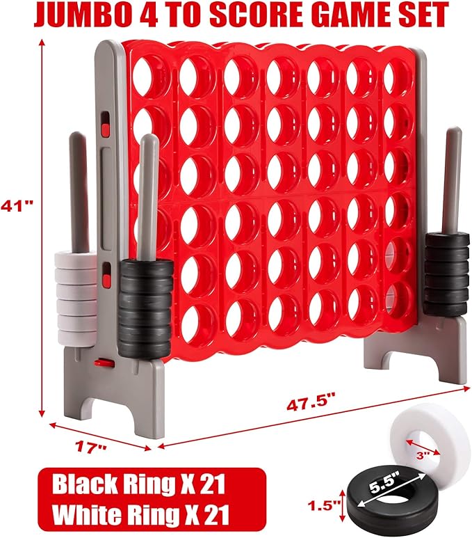 Costzon Giant 4-in-A-Row, Jumbo 4-to-Score Giant Game Set for Kids & Adults, Indoor Outdoor Yard Connect Game, 3.5FT Tall with 42 Jumbo Rings & Quick-Release Slider, Perfect for Family & Party Games