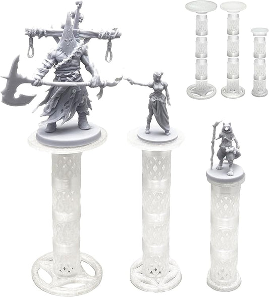 Combat Risers for Flying Miniatures, DND TRPG Terrain Flight Stands, Raised Platforms, 8 Adjustable Tiers with 3 Stands and Bases, Crystal white