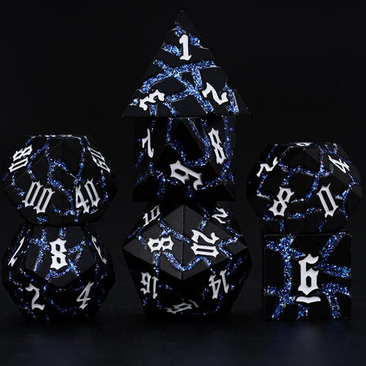 Dice Set D&D Dungeons and Dragons Dice D20 Metal DND Dice Set with Box, Polyhedral Role Playing Dice D12 D10 D% D8 D6 D4 for MTG RPG Board Games(Matte Black Blue)