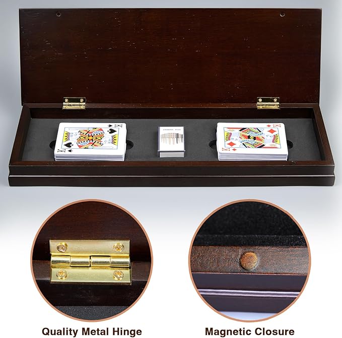 VAMSLOVE Upgraded Wooden 4-Track Cribbage Board Game Magnetic Scoreboard with Large Slots for Storing 2 Playing Cards and 12 Metal Pegs, Travel Family Game Night (Instruction Included)