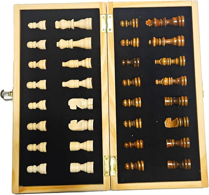 11.8" Magnetic Wooden Folding Chess Set, Game Board Interior for Storage for Adults Beginner Chess Board