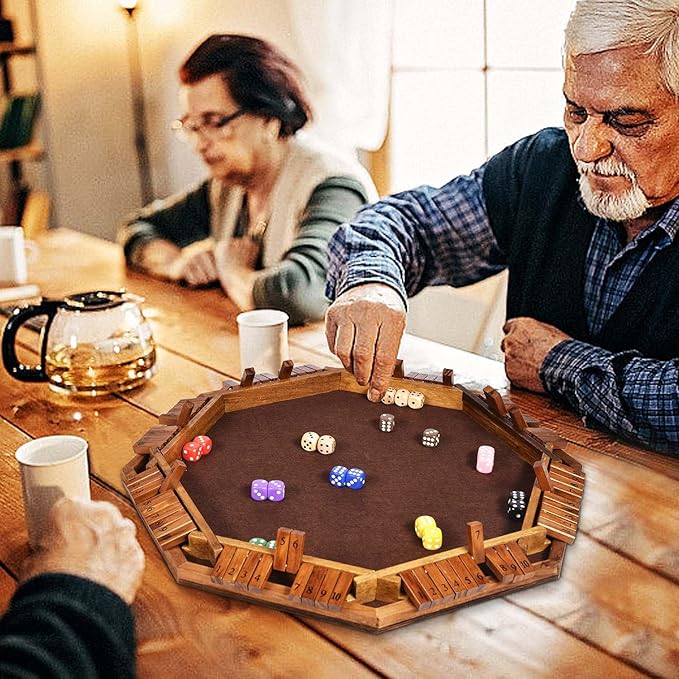 Vamslove Shut The Box Dice Game for 8 Players Upgraded Wooden Board Table Math Game with 16 +6 Dices - Educational Game for Kids, Adults (Instruction Included)