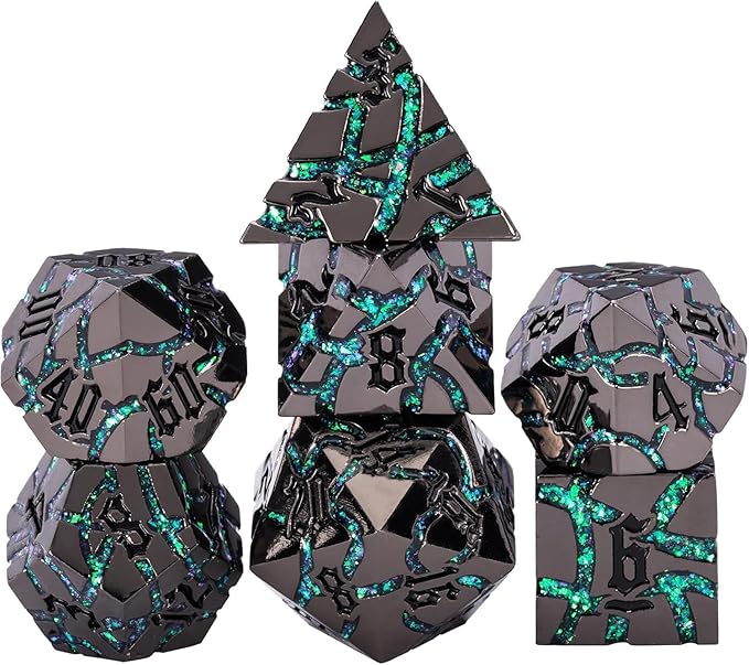 DND Crack Stripe Dice,Metallic Glitter Dice Set with Gift Box,Metal Polyhedral D&D Dice for Role Playing Game