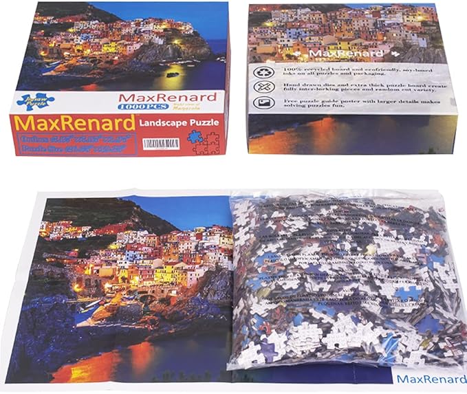 MaxRenard Coastal Landscape Jigsaw Puzzle 1000 Pieces for Adults Night View of Manarola Toy Home Wall Decoration Family Game Gift