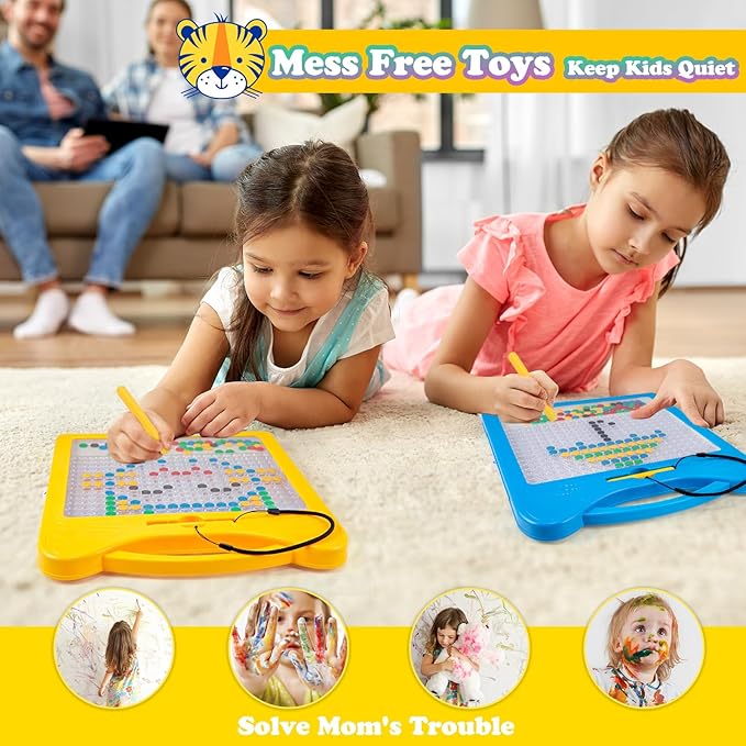 Extra Large Magnetic Drawing Board for Kids, Magnet Doodle Board with 2 Pens, Magnetic Dot Art Fine Motor Skills Montessori Toy, Airplane Car Ride Travel Essentials for Toddler (12.5" x 12.5")