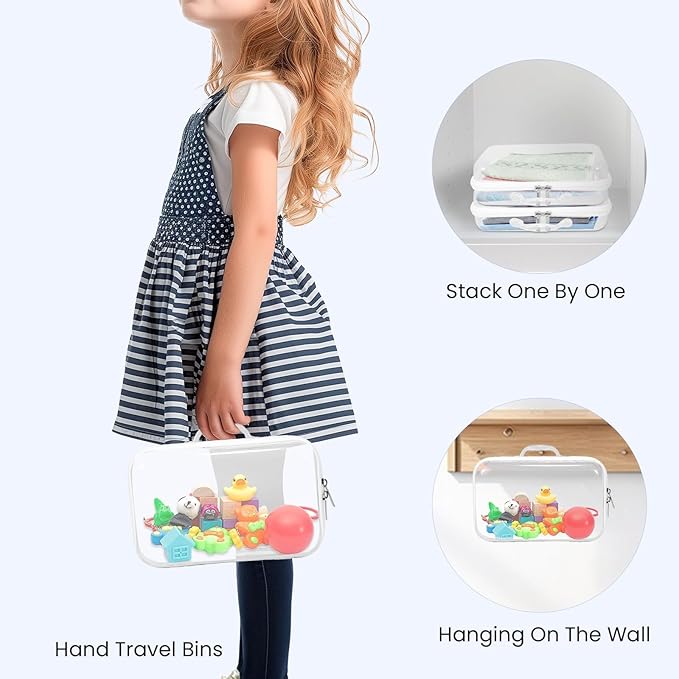 Zippered Hard Pouch, Clear Hard Shell Zipper Case, Clear Plastic Pouches Travel Bags for Kids, Storage for Building Blocks, Puzzles, Cosmetics, Small Items, Stationery Accessories,6Pack