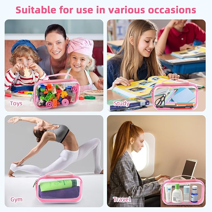 SameTech Hard Shell Zipper Case, 2pcs Clear Zippered Hard Small Box, Clear Plastic Pouches Travel Bags for Kids, Storage for Building Blocks, Puzzles, Cosmetics, Crafting Supplies