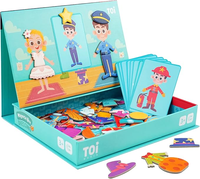 Toi Kids Magnet Toys Magnetic Jigsaw Puzzle Boxes with Game Board for Kids Ages 3-8, Preschool Tabletop Toy for Toddlers, Portable Travel Game, Dressing