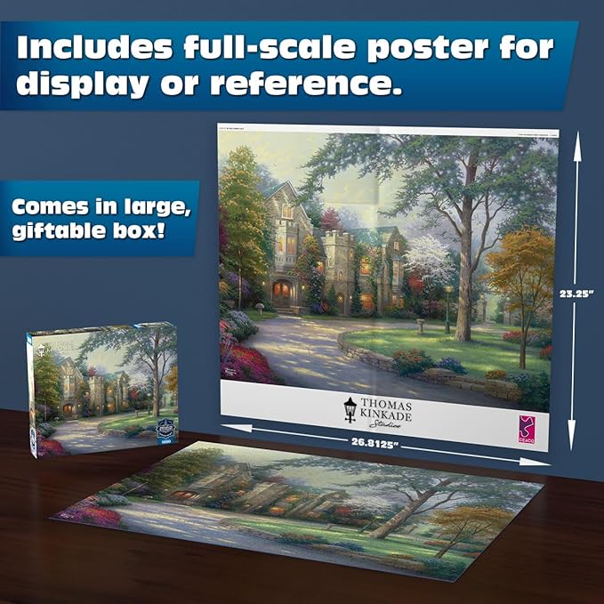 Ceaco - Sapphire Select - Thomas Kinkade - Beyond Summer Gate - 1000 Piece Jigsaw Puzzle – Challenging & Fun – Blue Eska Core Puzzle Board – Giftable Display Box - Full Size Poster Included