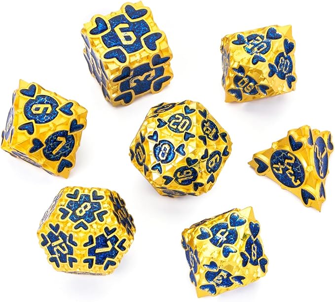 Metal D&D Dice Set 7pcs Dice Set Box Suitable for Dungeons and Dragons MTR PRG Tabletop Games (Gold-Blue)