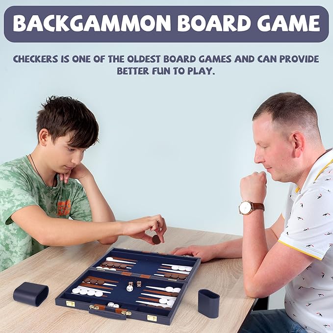 15 Inch Backgammon Sets for Adults ,Classic Family Board Game with Premium Folding Leather Backgammon Case, Portable Travels Strategy Backgammon Game Set