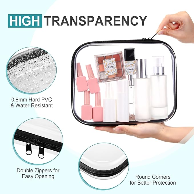 Hoolerry 4 Pcs Hard Clear Zipper Case Transparent Cases for Snacks Makeup Bag Plastic Storage Box Containers for Building Blocks, Puzzles, Cosmetics(Black and White,9.8 x 7.9 x 2 in)