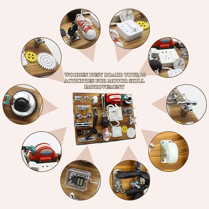 Mostop Montessori Large Busy Board for Toddlers,Montessori Educational Travel Toys for Autistic Children,Wooden Busy Board Sensory Toys Preschool Learning Activities Fine Motor Skills, Birthday Gift