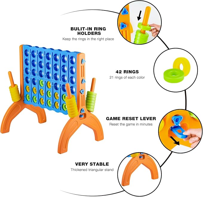 Ayeboovi Giant 4-in-A-Row, Jumbo 4-to-Score Yard Game for Kids and Adults Indoor Outdoor Party Family Connect Game Set with Quick Release Slider & Carrying Bag