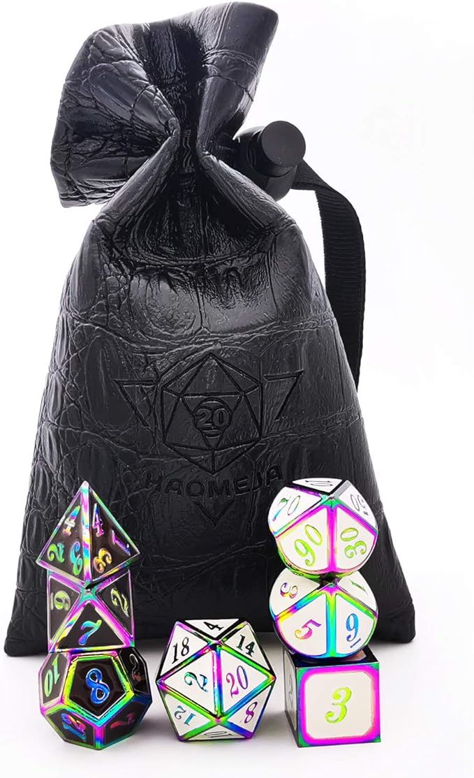 HAOMEJA Color Changing Temperature Metal DND dice kit, D&D dice Set Role Playing Dice Dungeons and Dragons Black Transition White