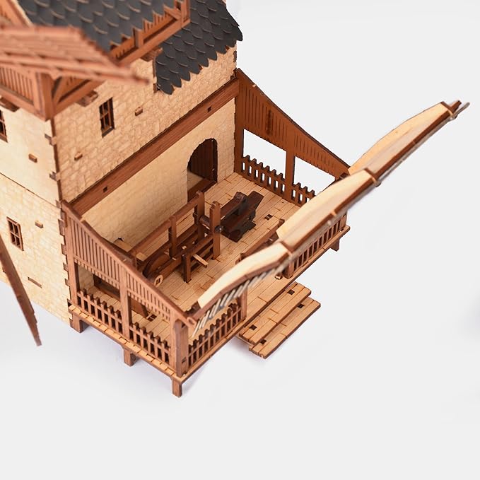 I BUILT IT Wooden Mill-Hybrid Medieval Windmill, Watermill, Blacksmith Workshop -3D Wooden Puzzles for Adults to Build - Engineering DIY Mechanical Model Kit,352PCS,Assembly Time 8H, Realistic