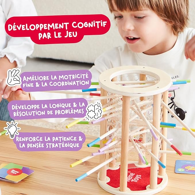 Nene Toys BALLFALL Jumbo โ Montessori Wooden Board Game for Kids 3 4 5 6 Years โ Colorful Sticks, Dice & Cards โ Fine Motor Skills Toy, Math & Counting Game โ Educational Gift for Boys Girls Ages 3-9