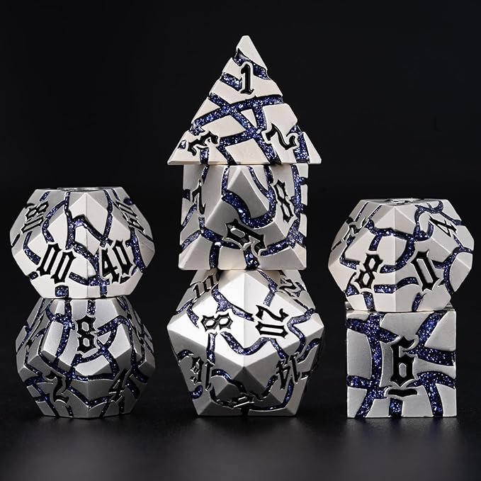 Dice Set D&D Dungeons and Dragons Dice D20 Metal DND Dice Set with Box, Polyhedral Role Playing Dice D12 D10 D% D8 D6 D4 for MTG RPG Board Games(Pearl Silver Purple)