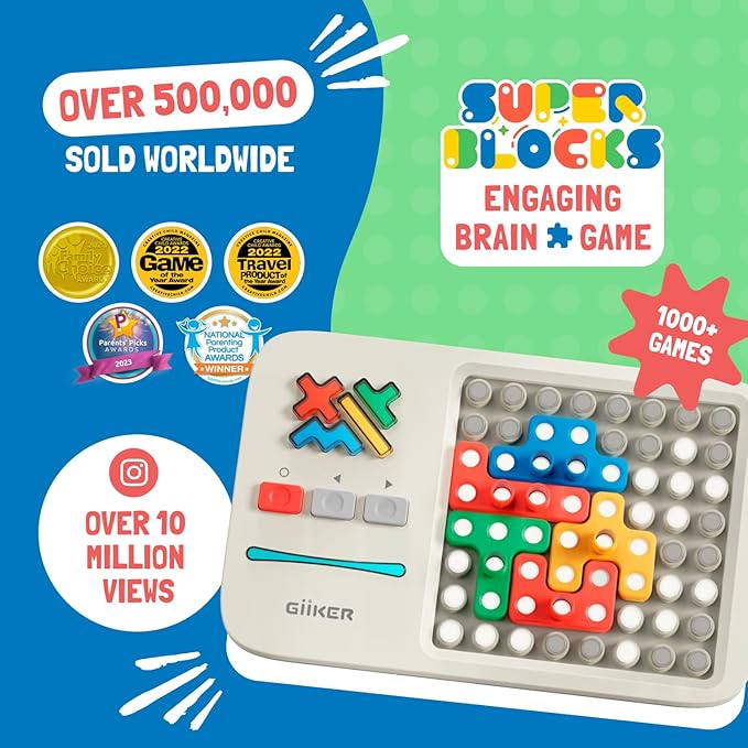 GiiKER Super Blocks Pattern Matching Puzzle Games, Original 1000+ Challenges Brain Teaser Toys for Kids & Teens, Easter Basket Stuffers Birthday Gifts for Boys Girls, Travel Games for Road Trips