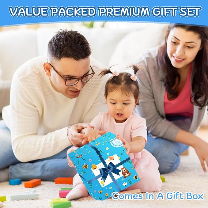 Wooden Activity Cube | Montessori Toys for 1 2 3 Year Old Toddlers | One Year Old 1st 2st First Birthday Gift | Educational Toys for 12+ Months Baby Boys Girls | Bonus Sorting & Stacking Game (Blue)