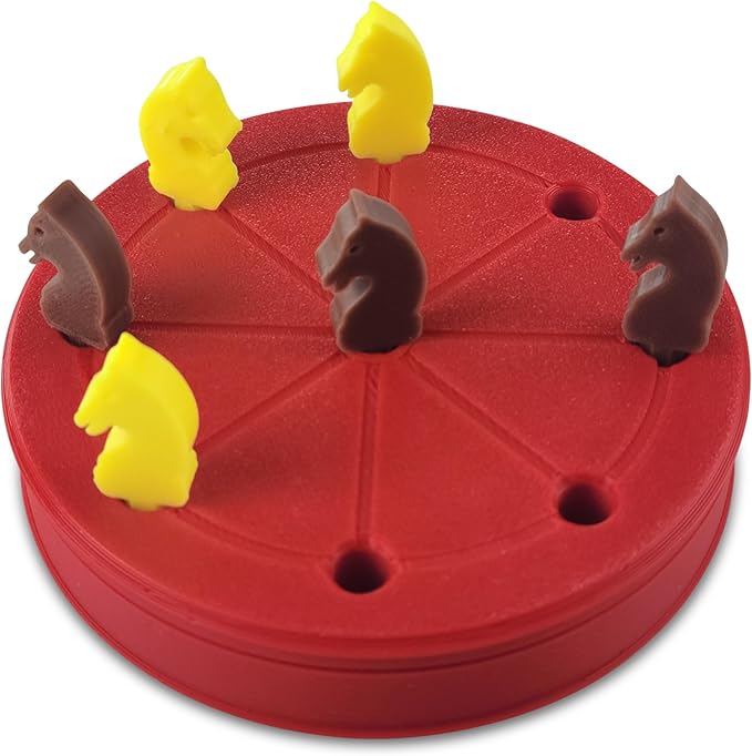 ROTA Game, Tic-Tac-Toe Game with Never a Tie, A Winner in Every Round, Ancient Roman Strategy Game, Portable 4" Board, Pockets or Purse-Size, with Horse Pieces, Made in USA (Red)